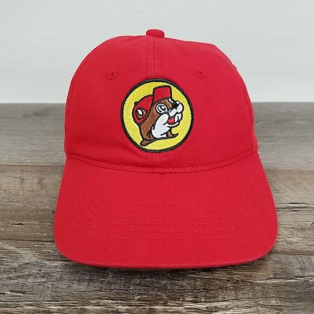 Buc-ees Hat Cap Mens Adjustable Red Preppy Embroidered Logo Beaver